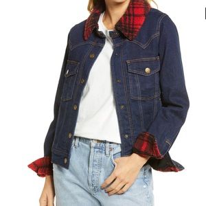 NWT Faherty Andie denim jacket w/ buffalo plaid XS